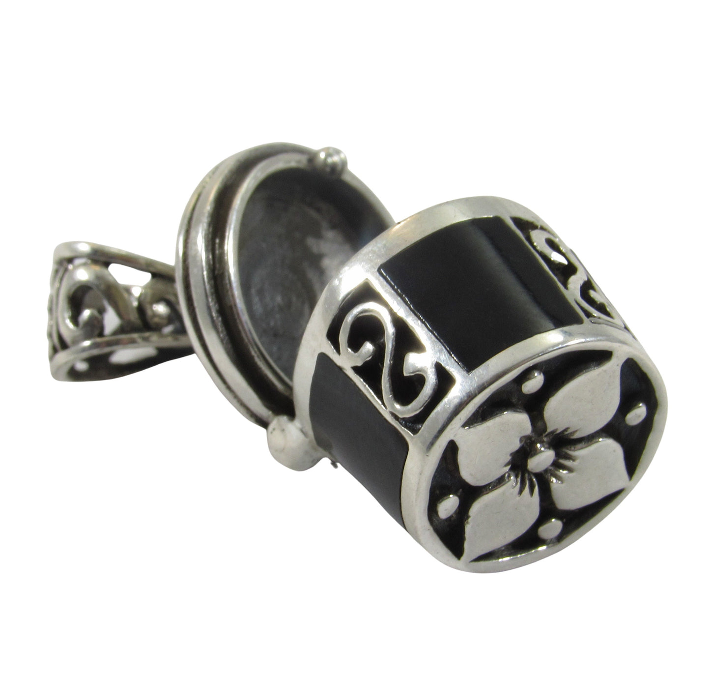 Solid 925 Sterling Silver Poison Pendant – Cremation Urn Locket for Ashes, Funerary Keepsake, Black Onyx Memorial Jewelry