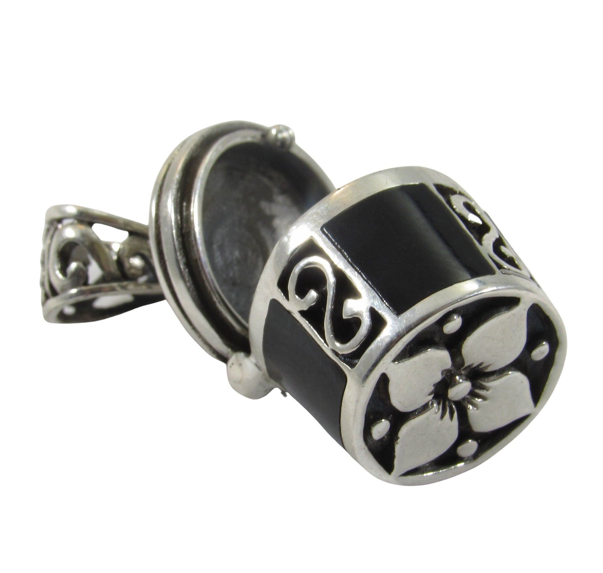 Solid 925 Sterling Silver Poison Pendant – Cremation Urn Locket for Ashes, Funerary Keepsake, Black Onyx Memorial Jewelry