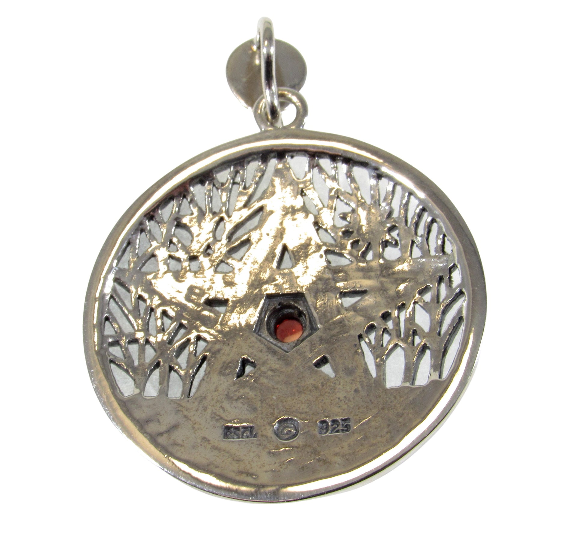Solid 925 Sterling Silver Tree of Life Goddess Pentacle With Garnet, Amethyst, or Moonstone, Sun & Moon Amulet, Wiccan Pagan Magick Talisman