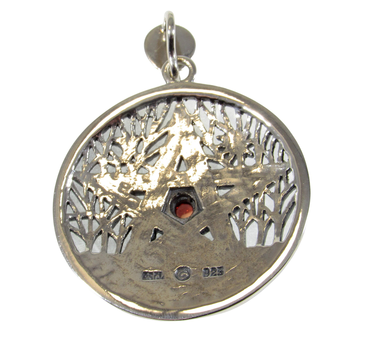 Solid 925 Sterling Silver Tree of Life Goddess Pentacle With Garnet, Amethyst, or Moonstone, Sun & Moon Amulet, Wiccan Pagan Magick Talisman