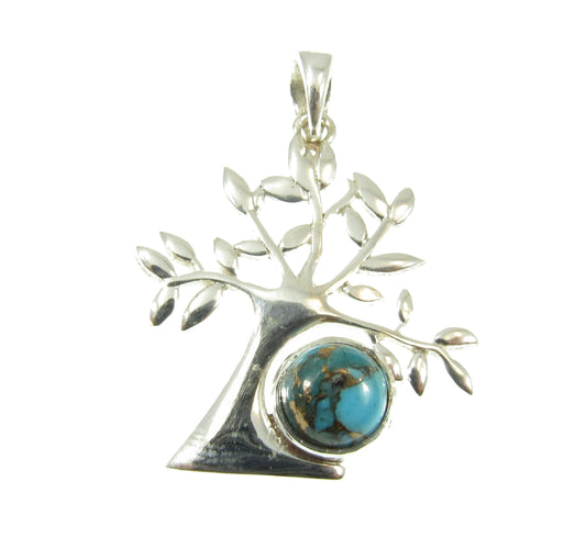 Solid 925 Sterling Silver Tree of Life Pendant With Gemstone Cabochon, Handcrafted Yggdrasil Jewelry, Onyx Moonstone or Turquoise