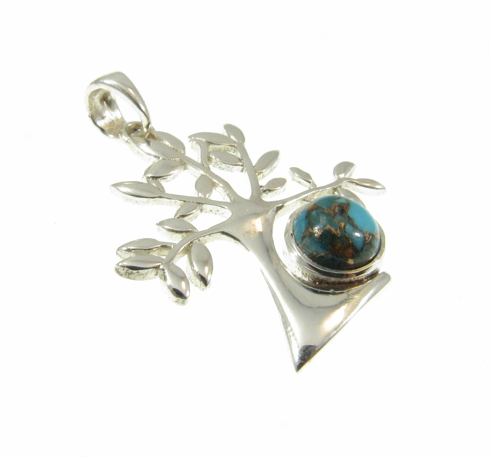 Solid 925 Sterling Silver Tree of Life Pendant With Gemstone Cabochon, Handcrafted Yggdrasil Jewelry, Onyx Moonstone or Turquoise