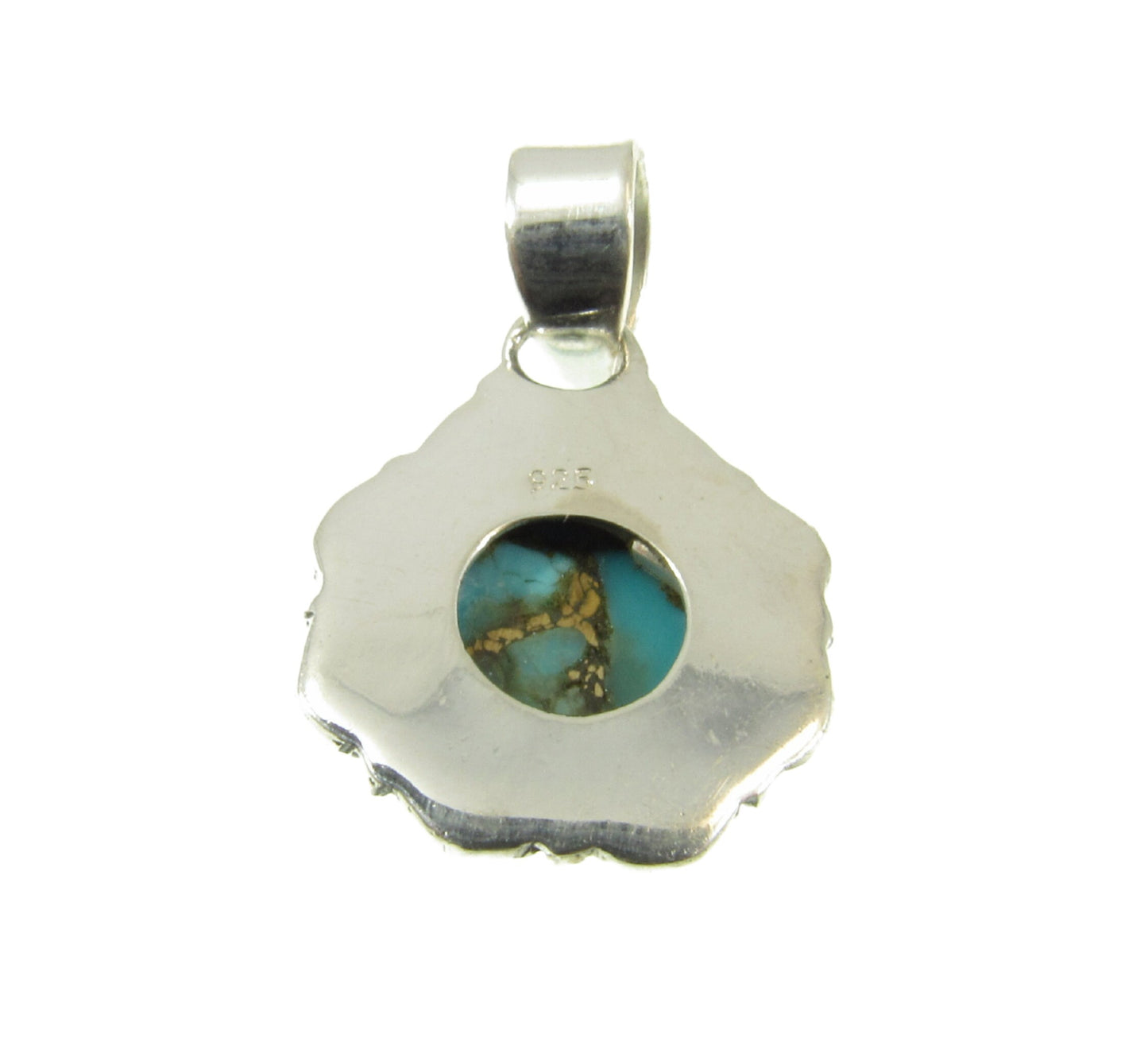 Handcrafted Solid 925 Sterling Silver and Copper Turquoise Cabochon Pendant