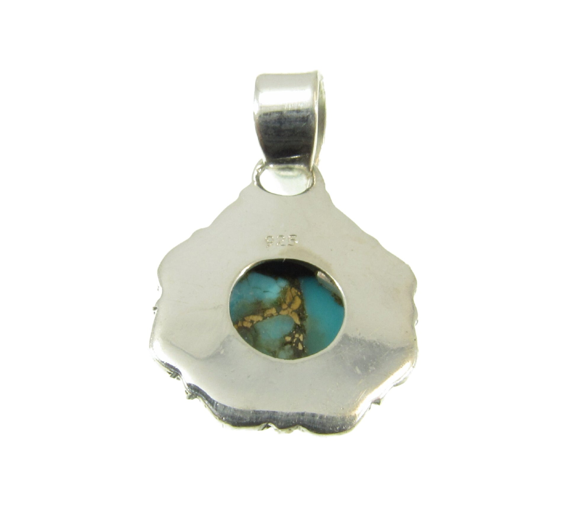 Handcrafted Solid 925 Sterling Silver and Copper Turquoise Cabochon Pendant