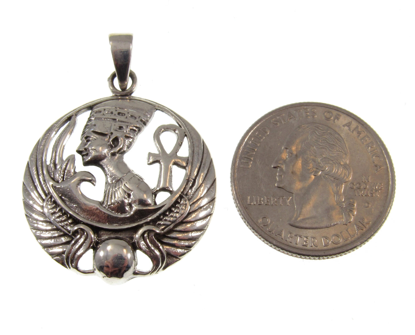 Solid 925 Sterling Silver Ancient Egyptian Queen NEFERTITI Pendant, Wife of Pharaoh Akhenaton