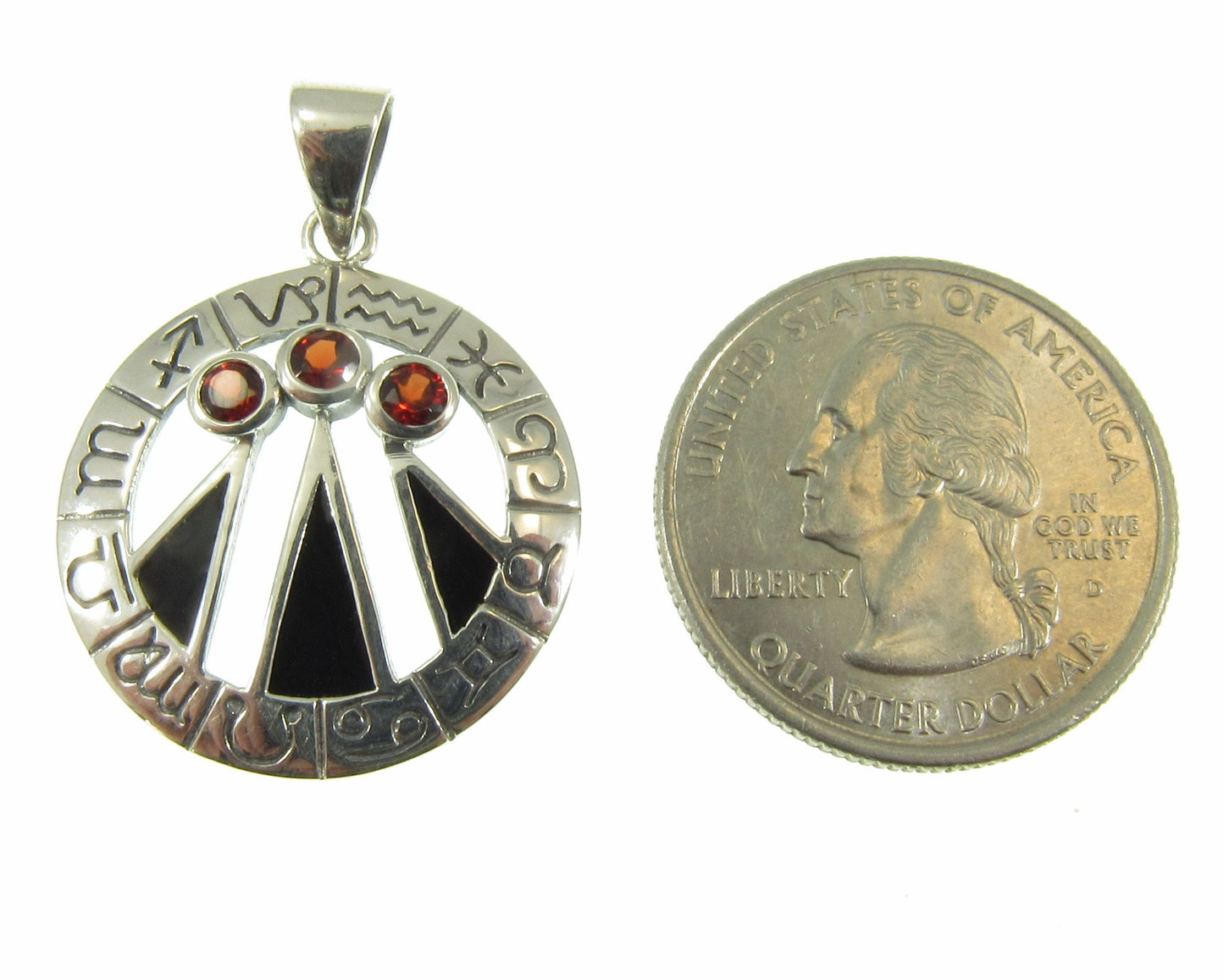 Solid 925 Sterling Silver Zodiac Wheel With Awen The Three Rays of Light, Druid Pendant, Choose Gemstone: Amethyst, Garnet, or Topaz