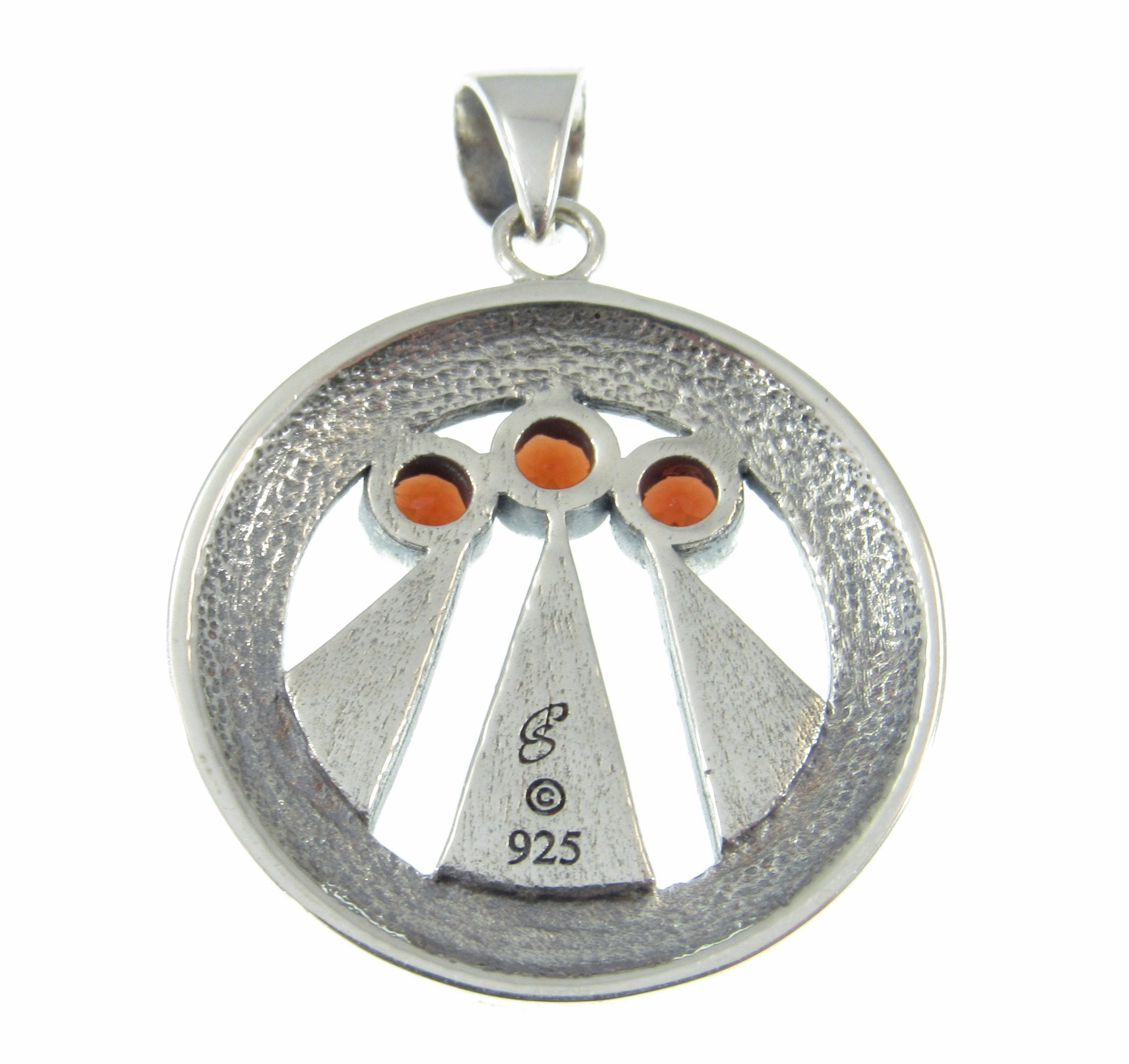 Solid 925 Sterling Silver Zodiac Wheel Awen Pendant – Druid Three Rays of Light Amulet