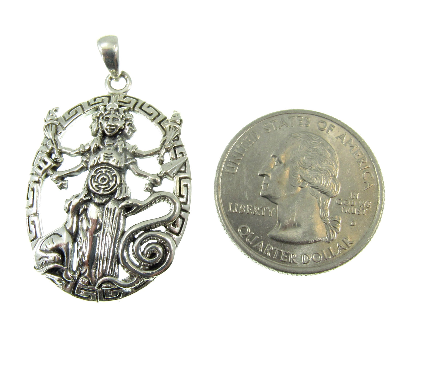 Solid 925 Sterling Silver Hecate Goddess Pendant, Ancient Greek Goddess of Magic & Spells Magic Amulet