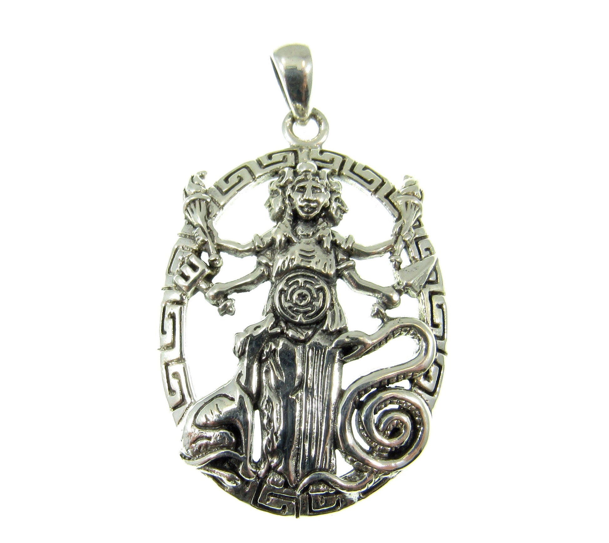 Solid 925 Sterling Silver Hecate Goddess Pendant, Ancient Greek Goddess of Magic & Spells Magic Amulet