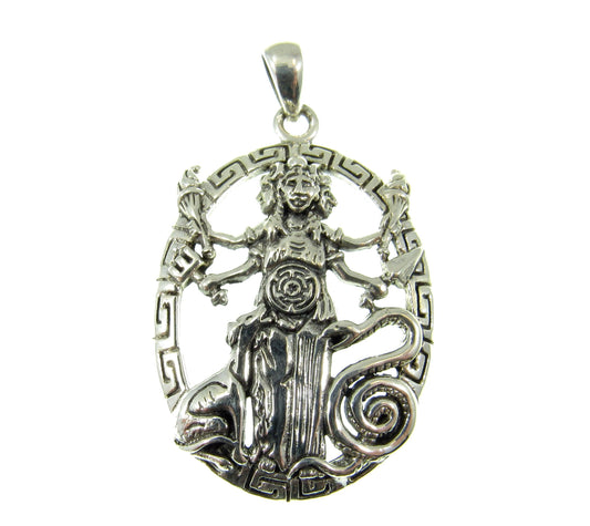 Solid 925 Sterling Silver Hecate Goddess Pendant, Ancient Greek Goddess of Magic & Spells Magic Amulet