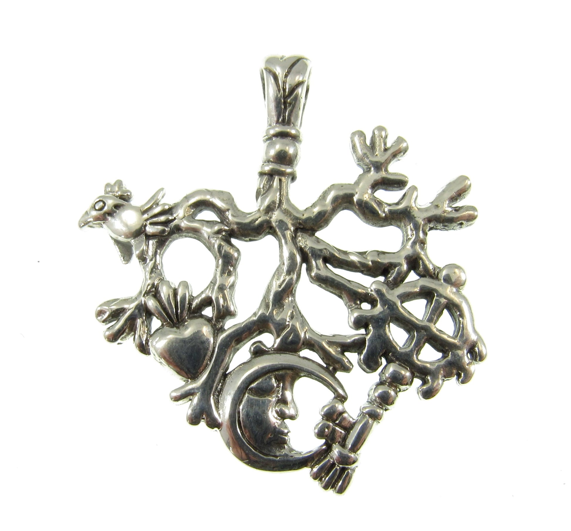 Solid 925 Sterling Silver Cimaruta Witch Pendant, Italian Talisman, Ward off the Evil Eye, Neopagan Amulet Pendant