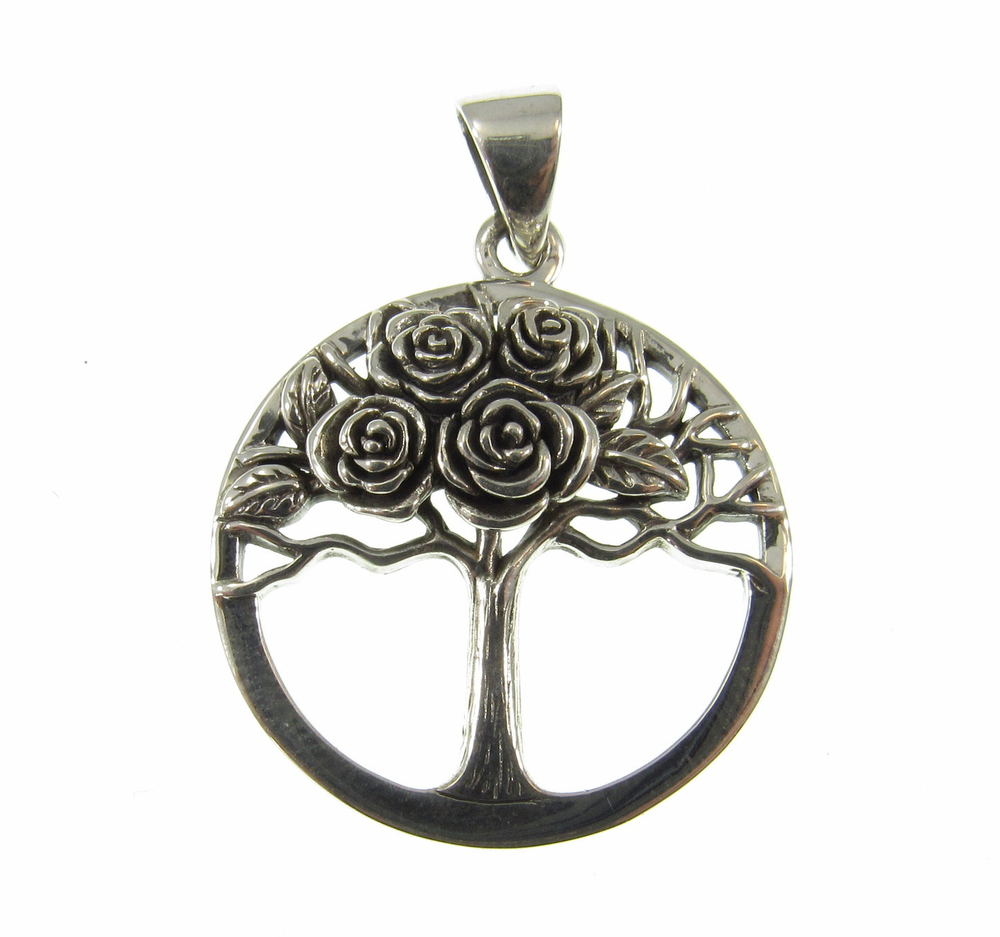 Solid 925 Sterling Silver Tree of Life With Roses Pendant, Handcrafted Yggdrasil Jewelry, Cycle of Life Symbol of the Afterlife
