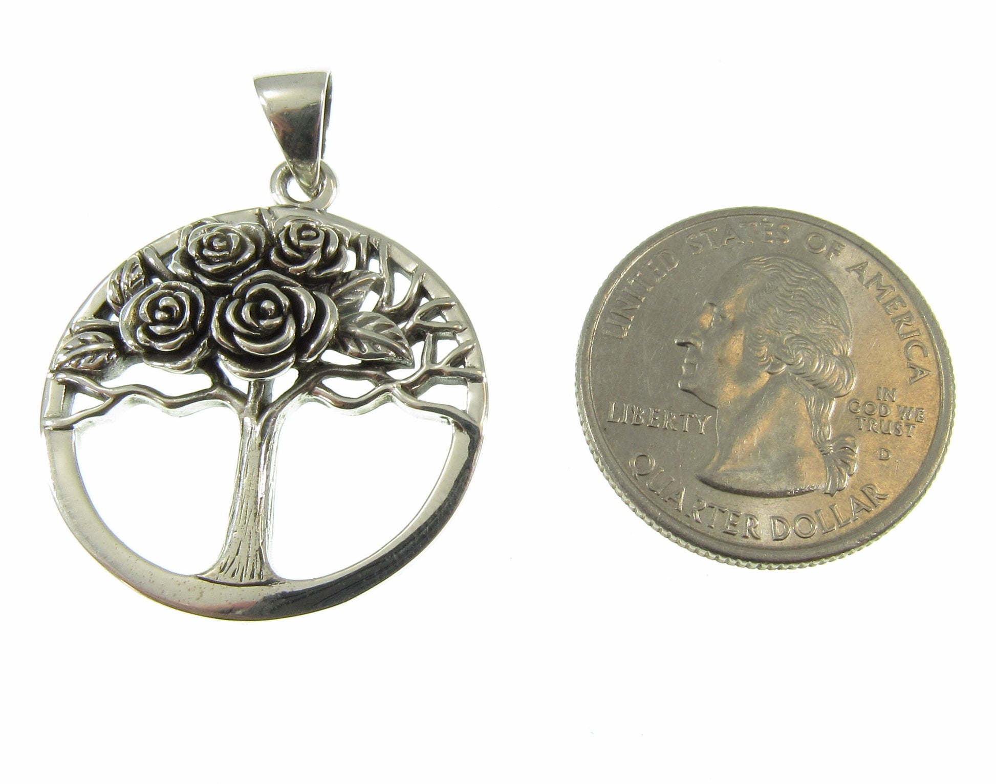 Solid 925 Sterling Silver Tree of Life With Roses Pendant, Handcrafted Yggdrasil Jewelry, Cycle of Life Symbol of the Afterlife