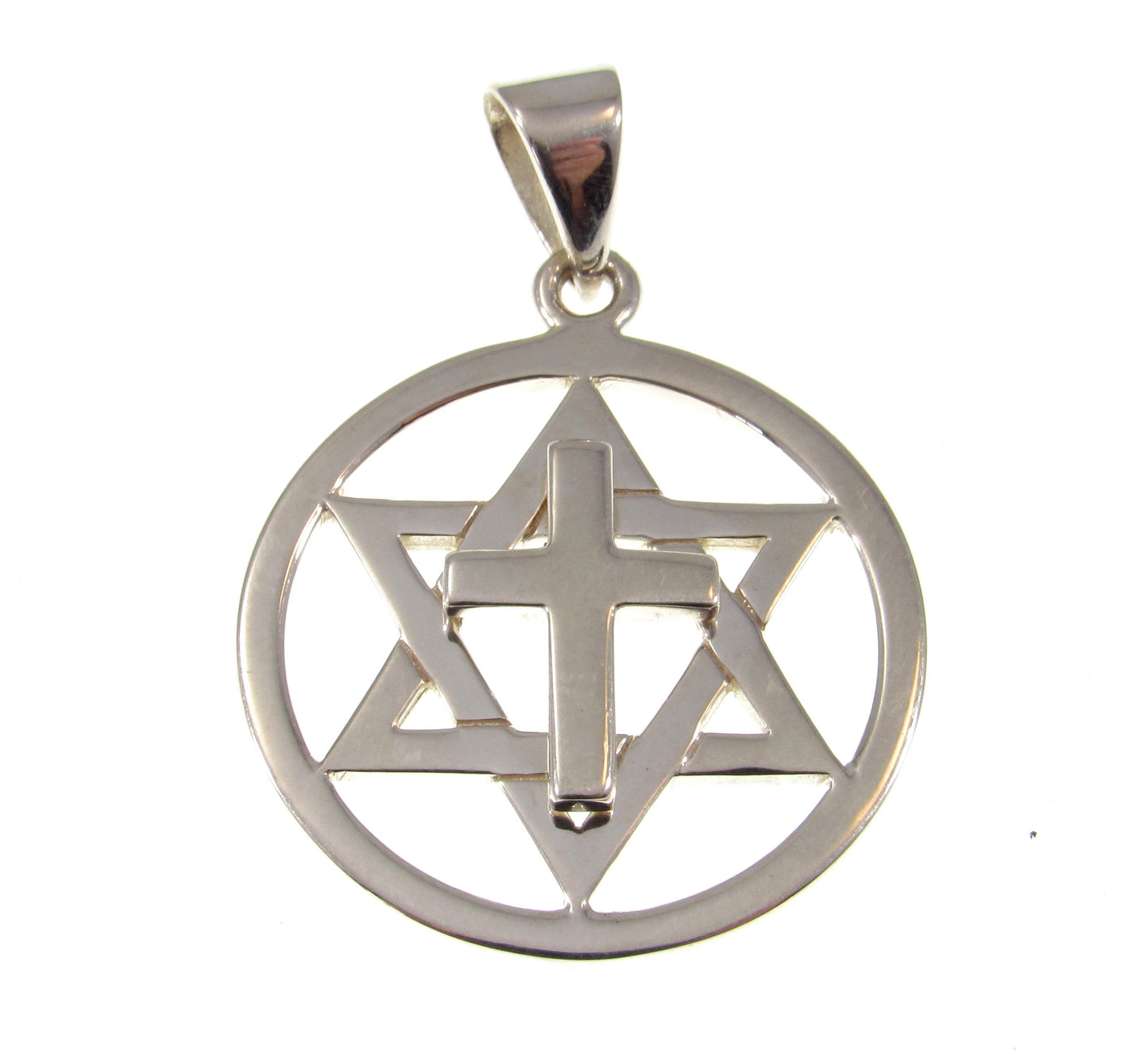 Solid 925 Sterling Silver Star of David Christian Cross Pendant, Messianic Jewish Religious Symbol