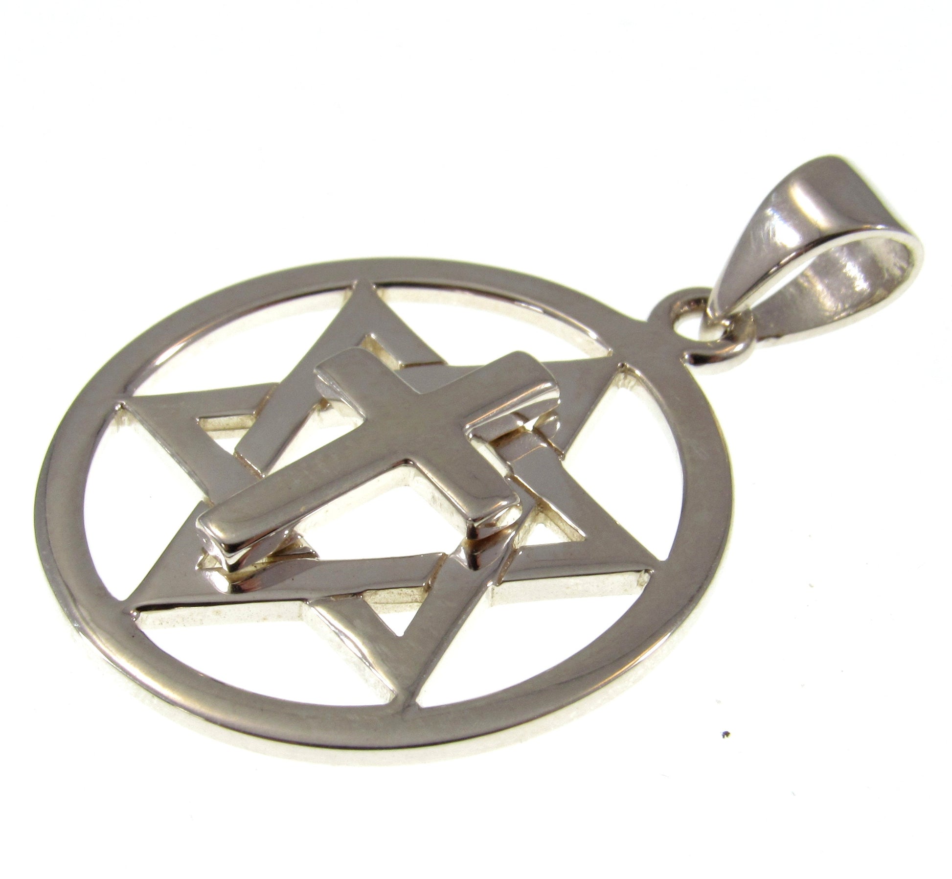 Solid 925 Sterling Silver Star of David Christian Cross Pendant, Messianic Jewish Religious Symbol