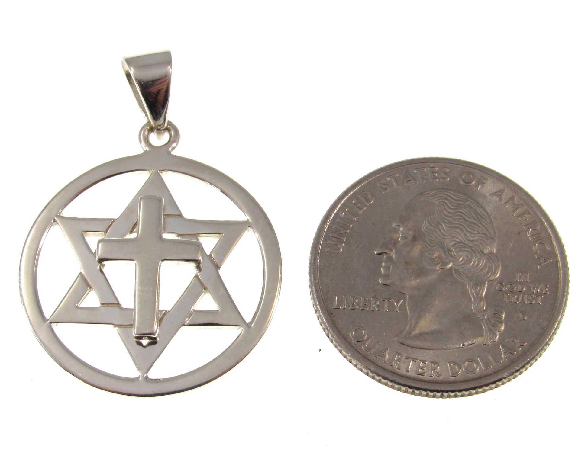 Solid 925 Sterling Silver Star of David Christian Cross Pendant, Messianic Jewish Religious Symbol