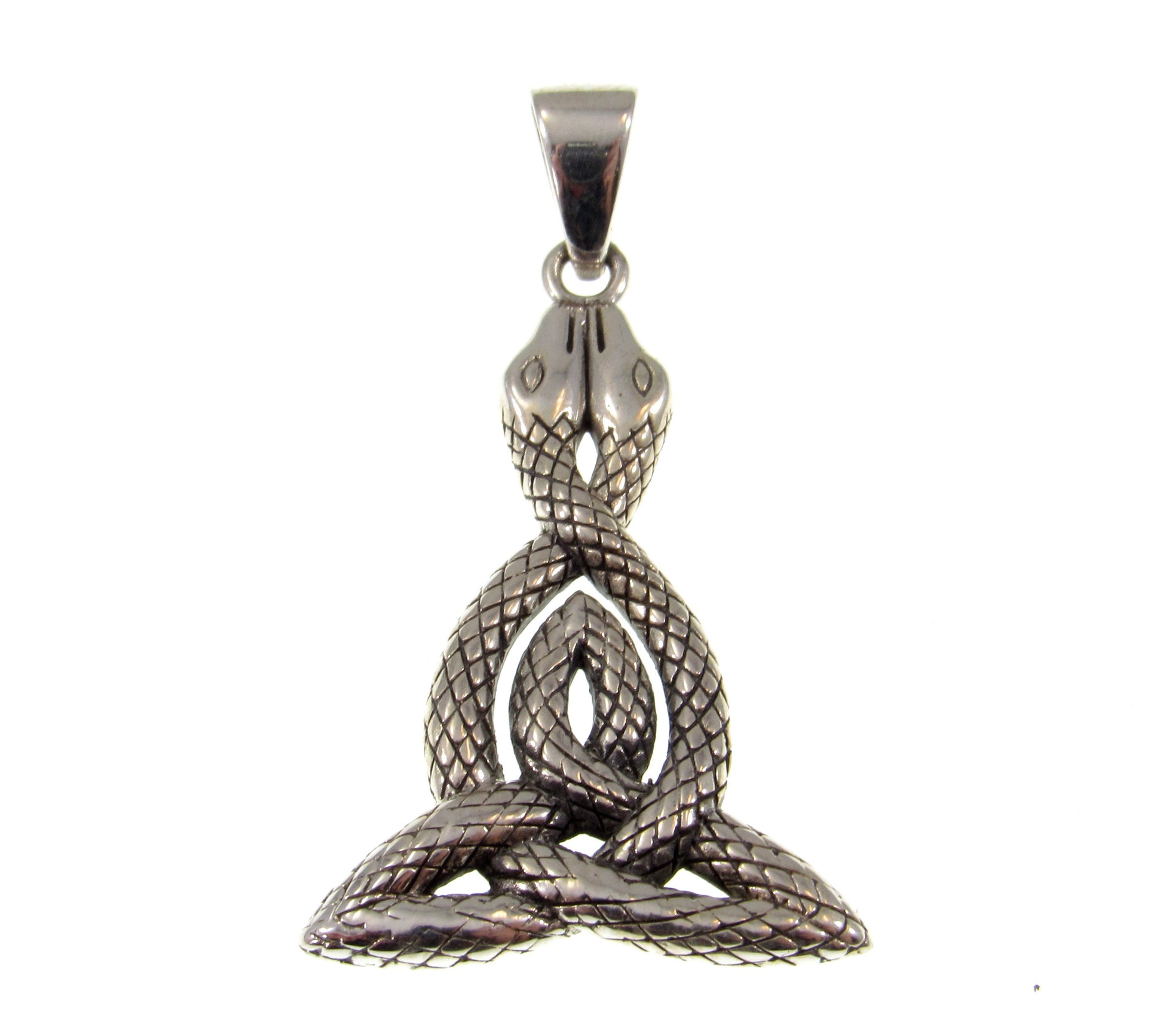 Solid 925 Sterling Silve Double Headed Snake Pendant with Celtic Knotwork, Handcrafted Spirit Animal Reptile Jewelry
