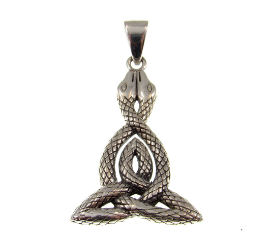 Solid 925 Sterling Silve Double Headed Snake Pendant with Celtic Knotwork, Handcrafted Spirit Animal Reptile Jewelry