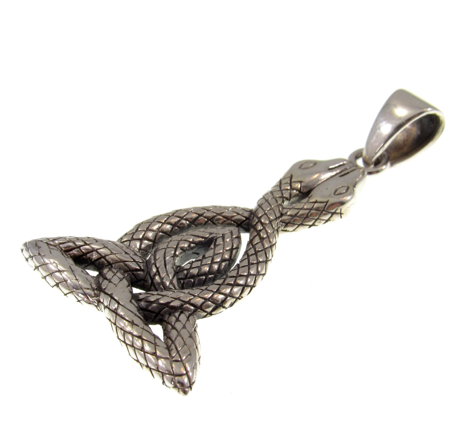 Solid 925 Sterling Silve Double Headed Snake Pendant with Celtic Knotwork, Handcrafted Spirit Animal Reptile Jewelry