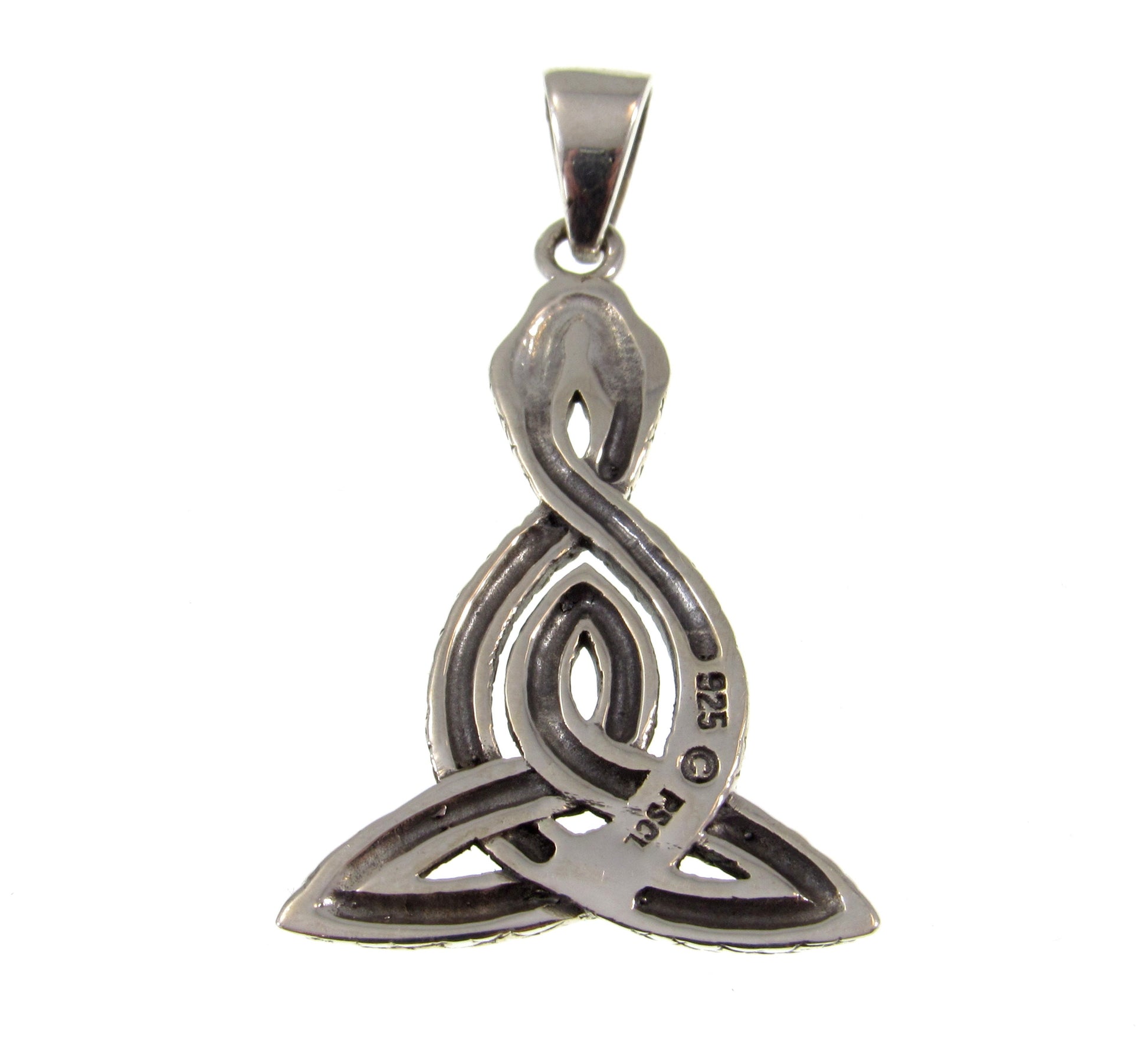 Solid 925 Sterling Silve Double Headed Snake Pendant with Celtic Knotwork, Handcrafted Spirit Animal Reptile Jewelry