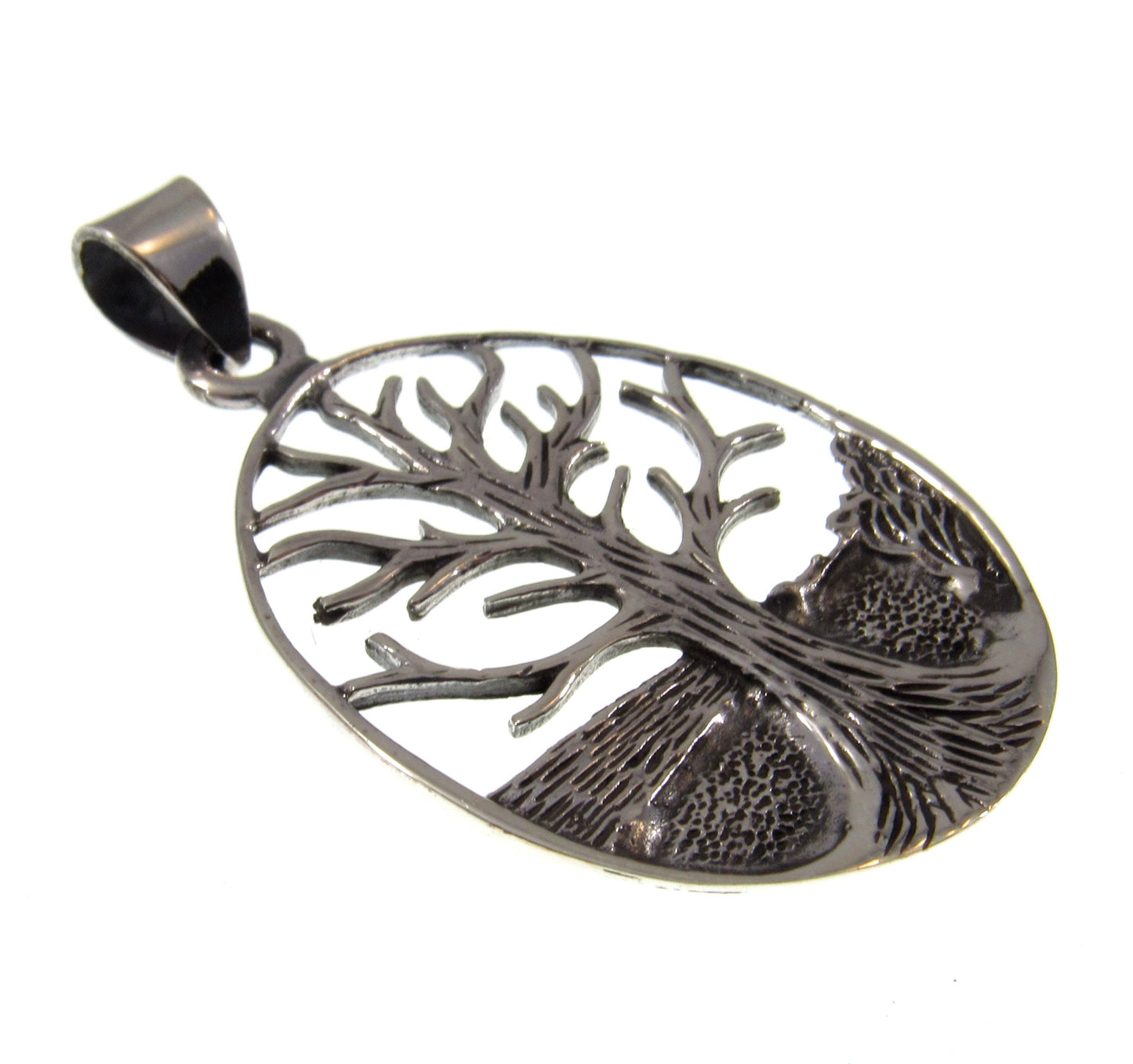 Handcrafted Solid 925 Sterling Silver Etched Engraved Celtic Tree of Life Carved Out Yggdrasil Pendant