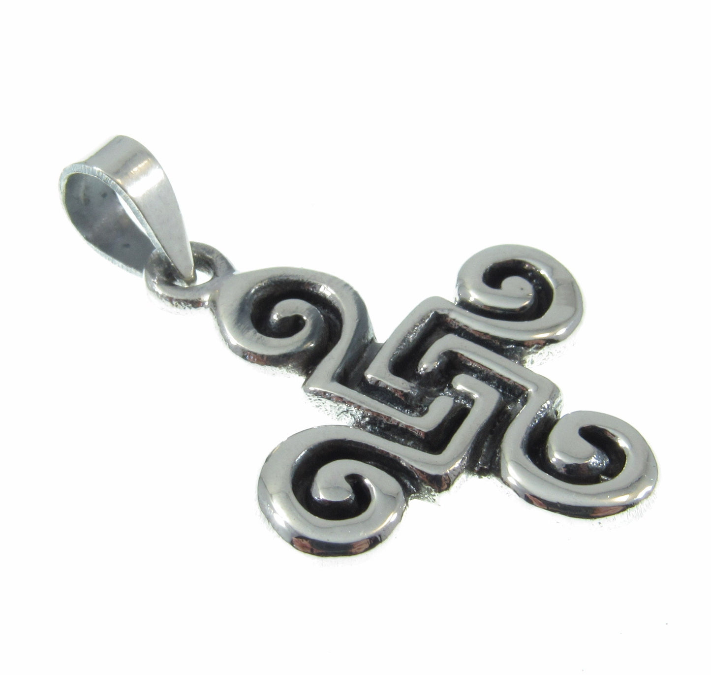 Solid 925 Sterling Silver Celtic Quadskelion Quadruple Spiral Pendant, Quaternary Knot, Irish Gaelic Jewelry