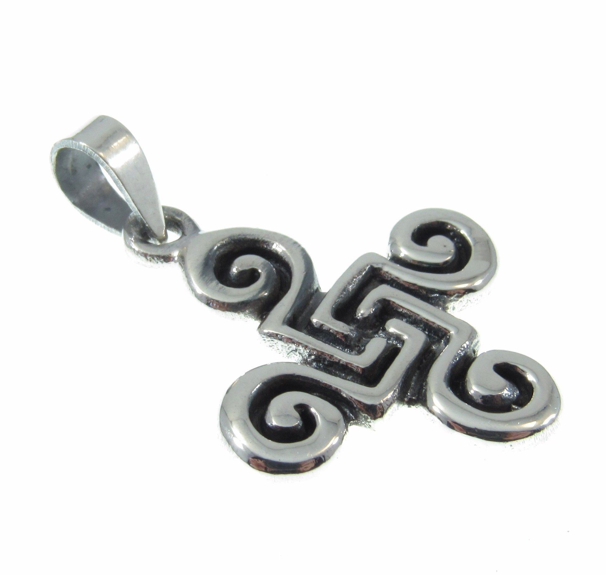 Solid 925 Sterling Silver Celtic Quadskelion Quadruple Spiral Pendant, Quaternary Knot, Irish Gaelic Jewelry