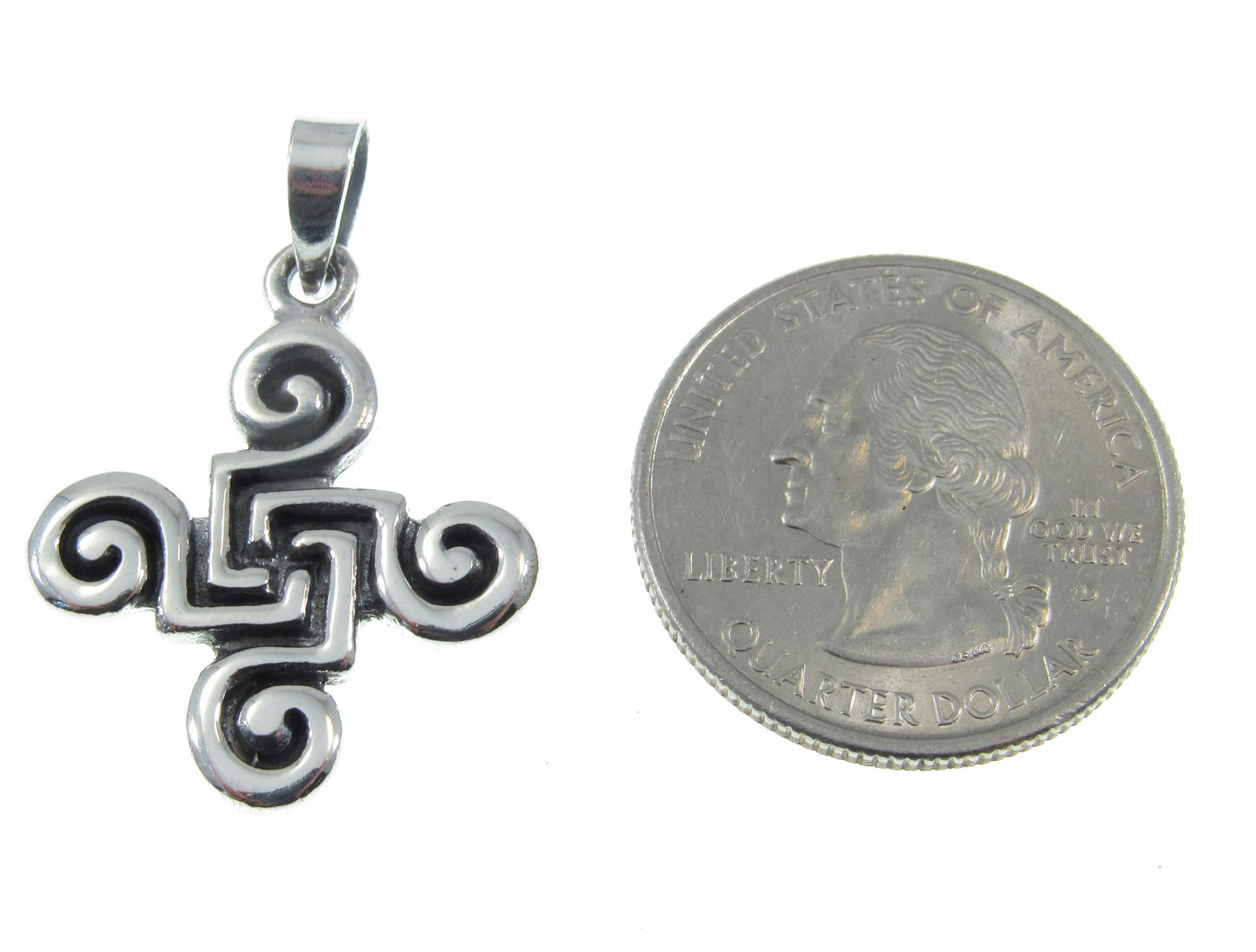 Solid 925 Sterling Silver Celtic Quadskelion Quadruple Spiral Pendant, Quaternary Knot, Irish Gaelic Jewelry