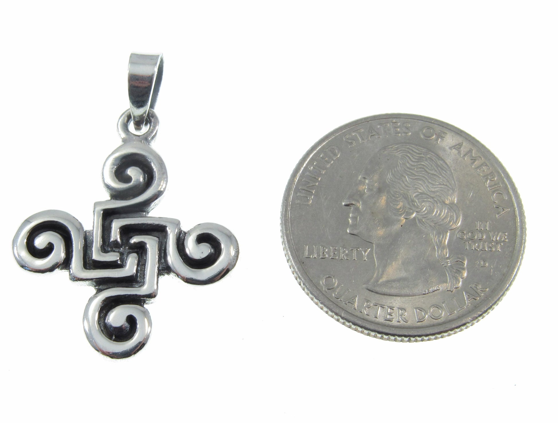 Solid 925 Sterling Silver Celtic Quadskelion Quadruple Spiral Pendant, Quaternary Knot, Irish Gaelic Jewelry