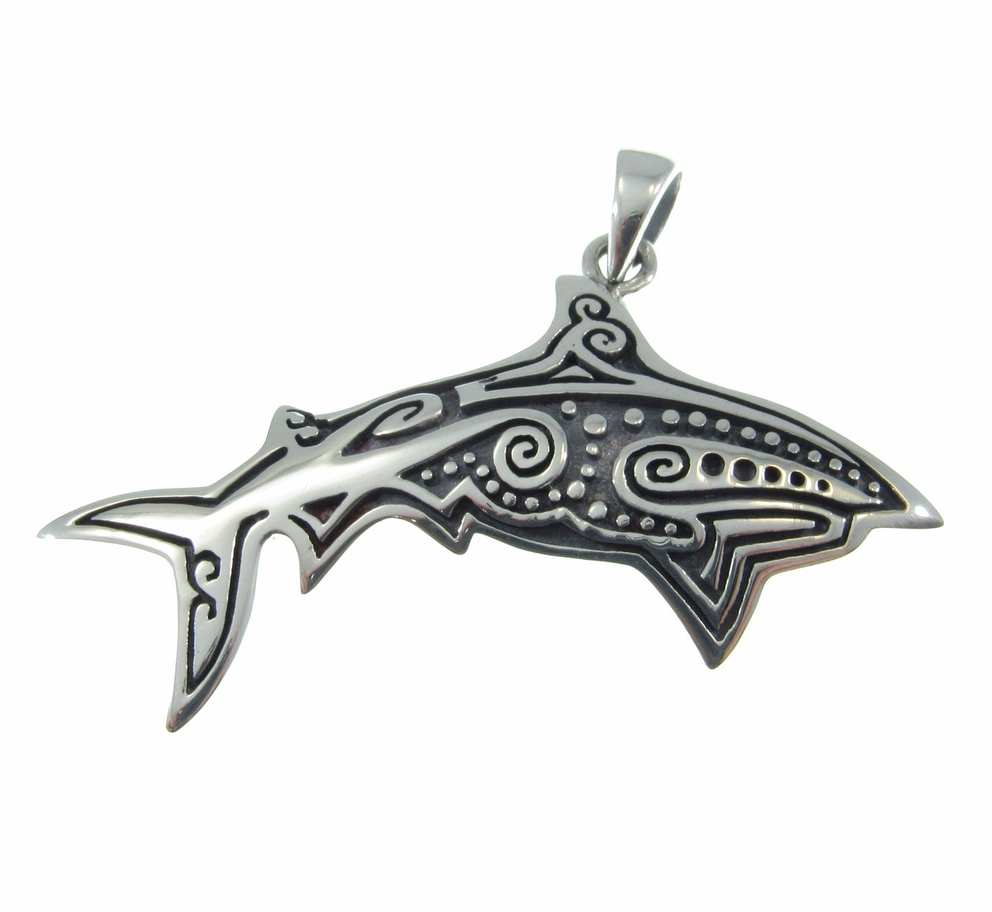 Solid 925 Sterling Silver Aboriginal Shark Pendant, Handcrafted Sea Ocean Life Jewelry, Choose Plain or Enamel, Nautical Gift Idea