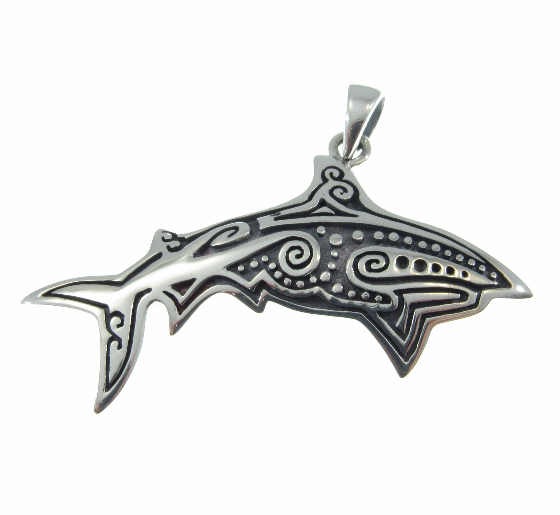 Solid 925 Sterling Silver Aboriginal Shark Pendant, Handcrafted Sea Ocean Life Jewelry, Choose Plain or Enamel, Nautical Gift Idea