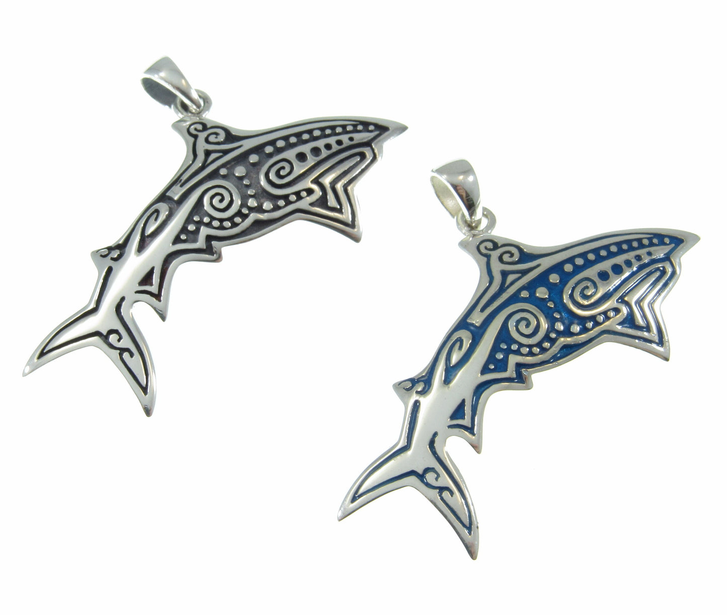 Solid 925 Sterling Silver Aboriginal Shark Pendant, Handcrafted Sea Ocean Life Jewelry, Choose Plain or Enamel, Nautical Gift Idea