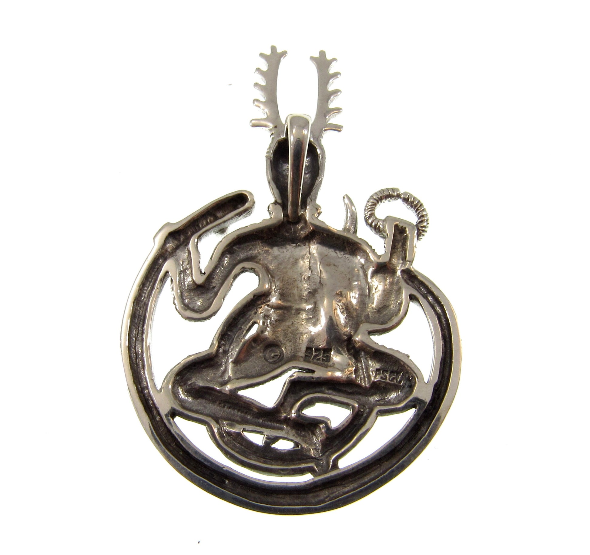 Solid 925 Sterling Silver Celtic God of the Underworld Cernunnos Pendant, Master of the Hunt, Horned God Amulet, 18k Gold Accent Jewelry