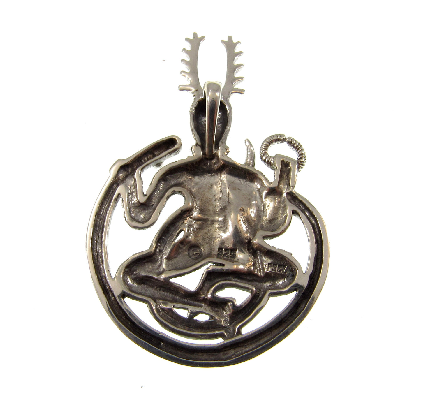 Solid 925 Sterling Silver Celtic God of the Underworld Cernunnos Pendant, Master of the Hunt, Horned God Amulet, 18k Gold Accent Jewelry