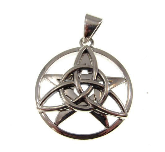 Solid 925 Sterling Silver Druid Amulet, Celtic Trinity Knot & Pentagram Star Pendant, Magical Protection and Wisdon Talisman