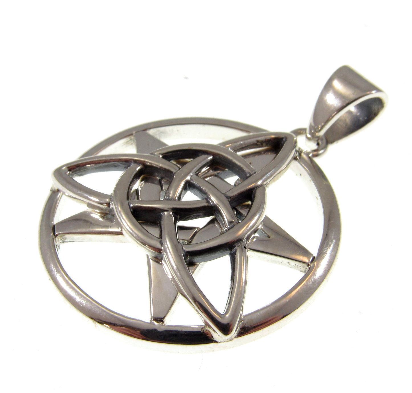 Solid 925 Sterling Silver Druid Amulet, Celtic Trinity Knot & Pentagram Star Pendant, Magical Protection and Wisdon Talisman