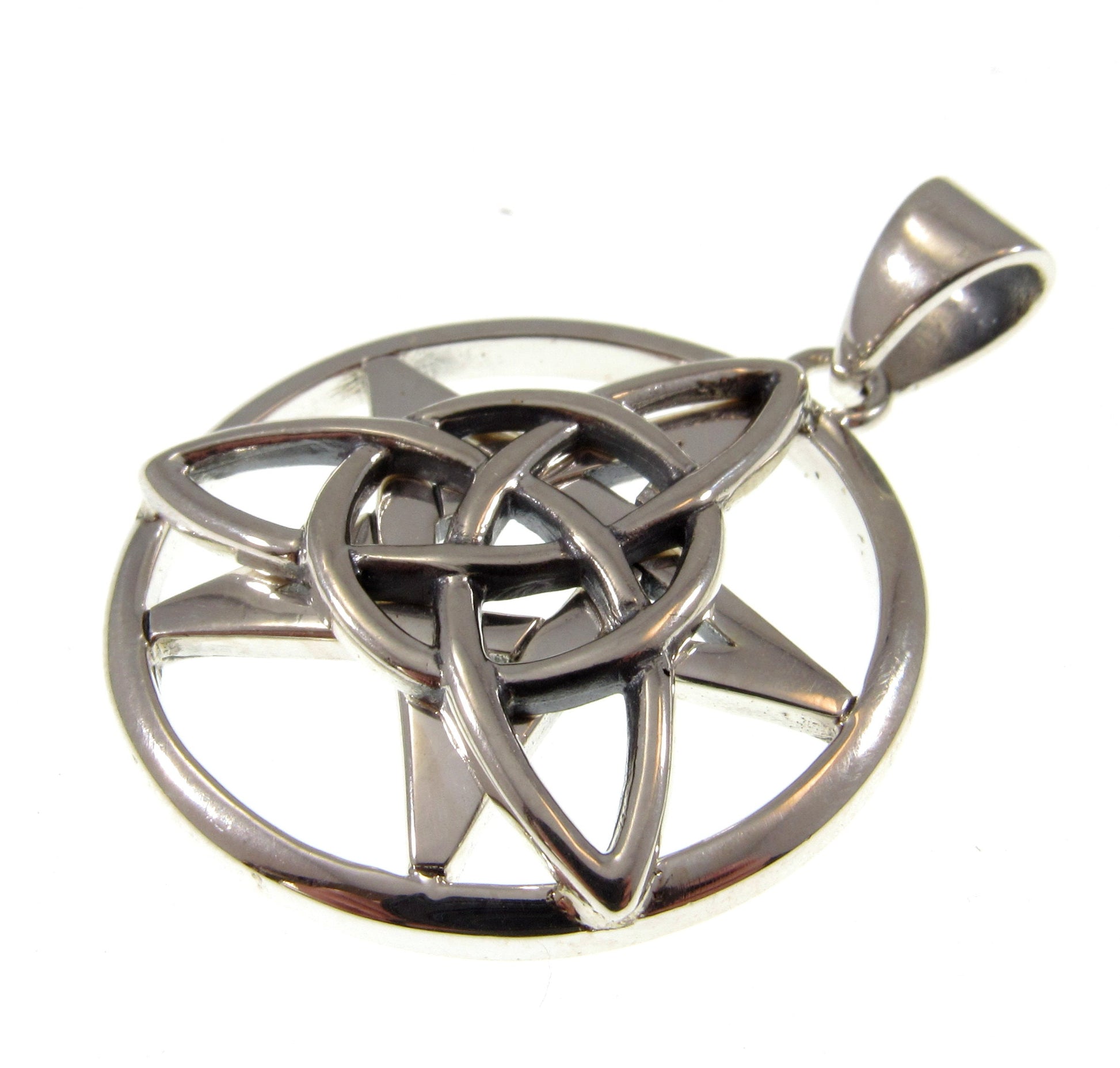 Solid 925 Sterling Silver Druid Amulet, Celtic Trinity Knot & Pentagram Star Pendant, Magical Protection and Wisdon Talisman
