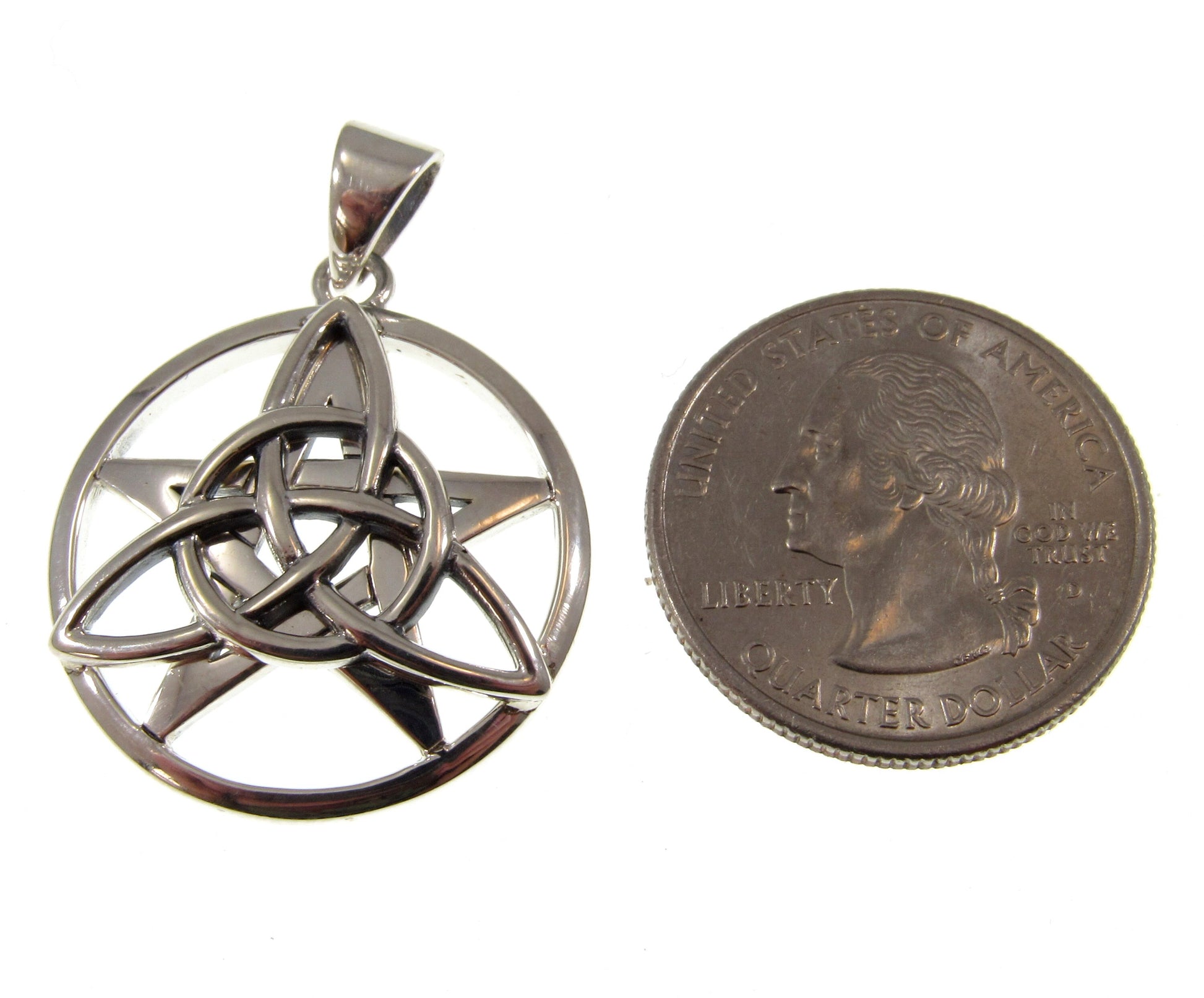Solid 925 Sterling Silver Druid Amulet, Celtic Trinity Knot & Pentagram Star Pendant, Magical Protection and Wisdon Talisman