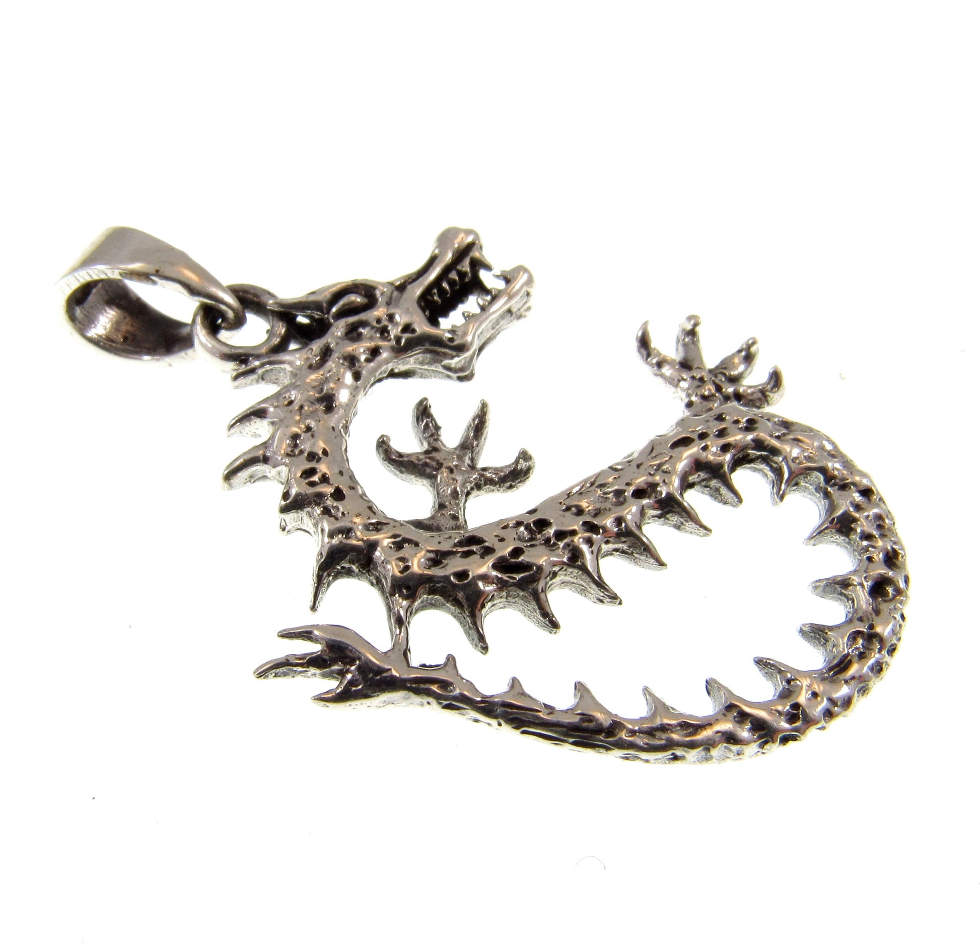 Handcrafted Solid 925 Sterling Silver Aquatic Panlong River Dragon Pendant, Mythical Chinese Crocodile Dragon