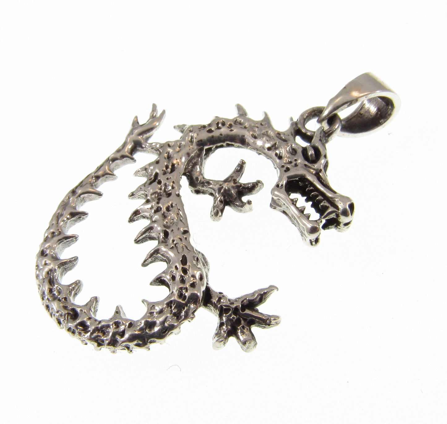 Handcrafted Solid 925 Sterling Silver Aquatic Panlong River Dragon Pendant, Mythical Chinese Crocodile Dragon