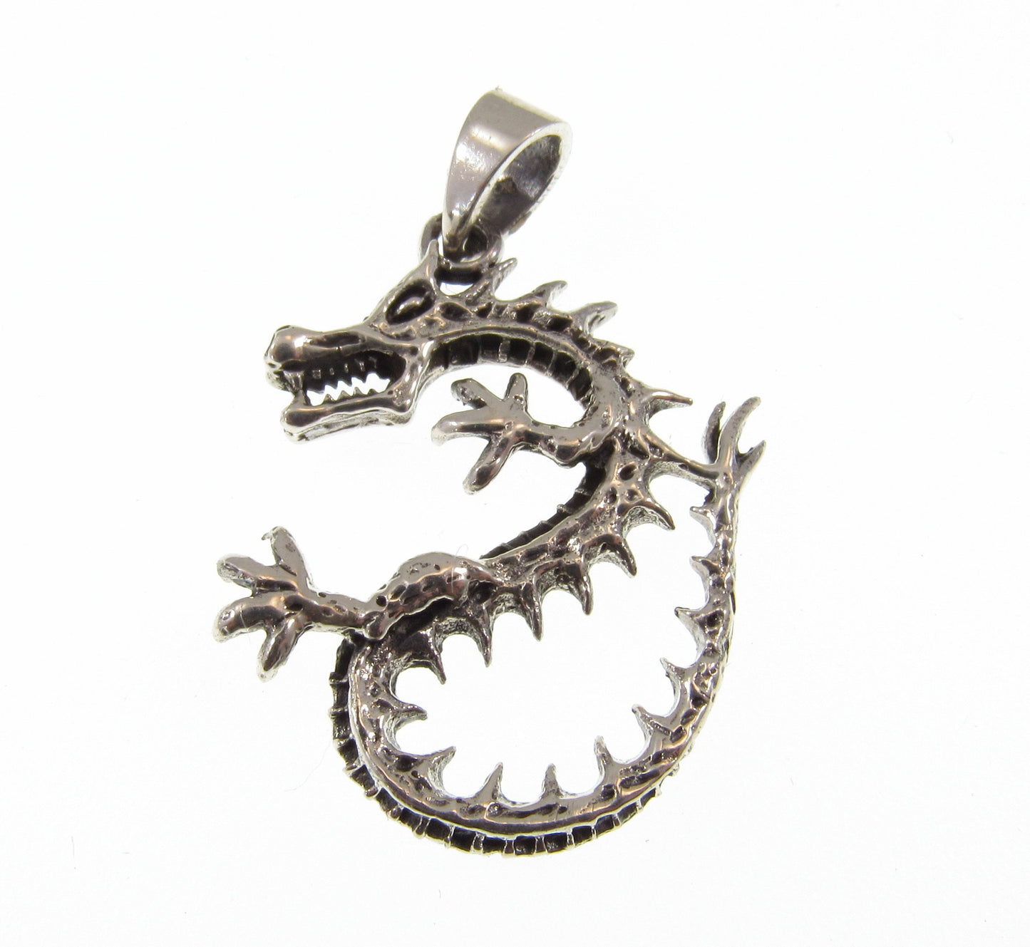 Handcrafted Solid 925 Sterling Silver Aquatic Panlong River Dragon Pendant, Mythical Chinese Crocodile Dragon