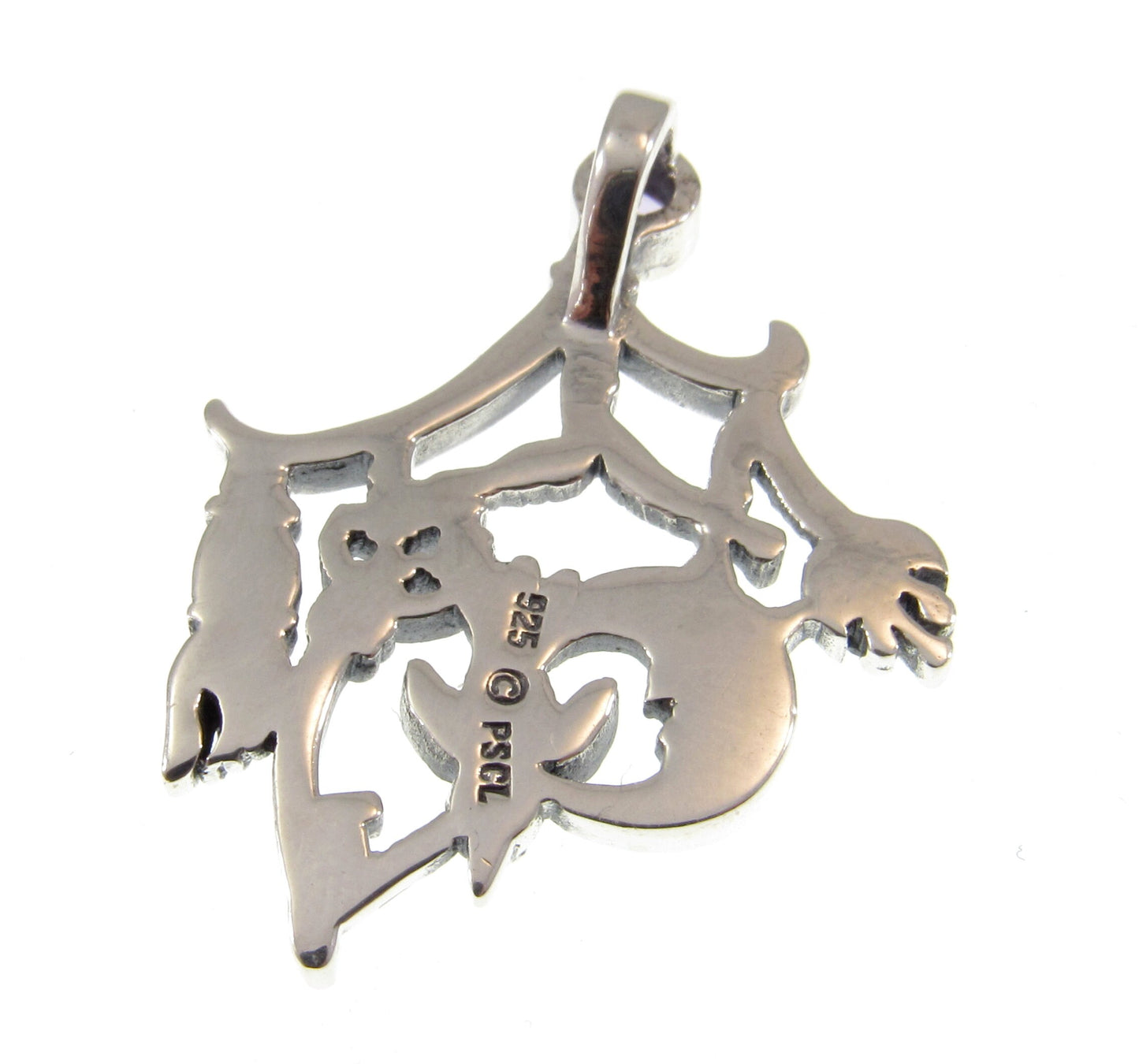 Solid 925 Sterling Silver Which is Witch Cimaruta Italian Charm Pendant With Faceted Amethyst, Neopagan Magick Amulet