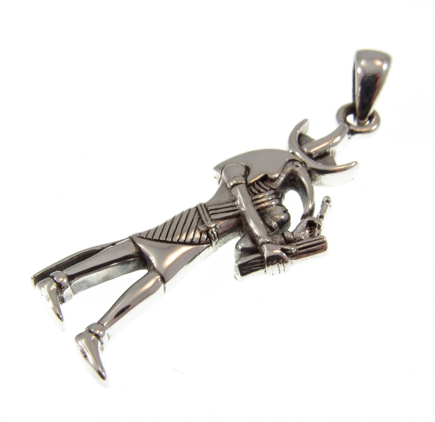 Solid 925 Sterling Silver Ancient Egyptian God THOTH Pendant, God of Writing Magic Wisdom & Moon, Sacred Ibis Bird Deity