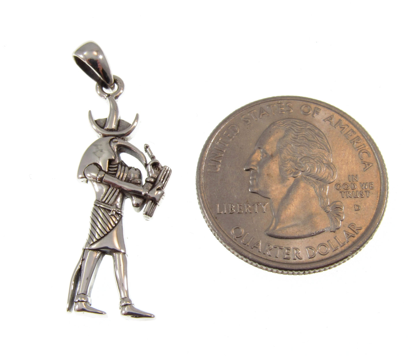 Solid 925 Sterling Silver Ancient Egyptian God THOTH Pendant, God of Writing Magic Wisdom & Moon, Sacred Ibis Bird Deity