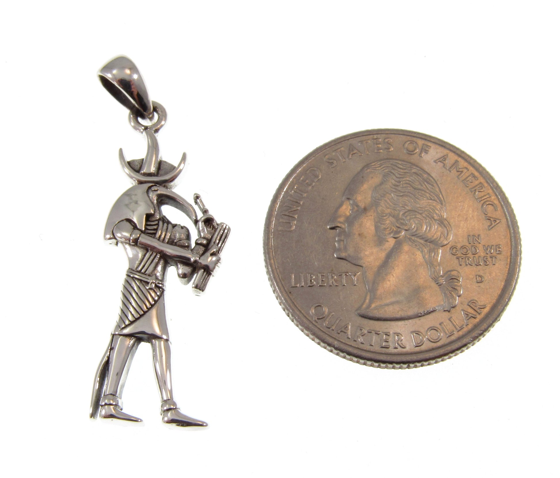 Solid 925 Sterling Silver Ancient Egyptian God THOTH Pendant, God of Writing Magic Wisdom & Moon, Sacred Ibis Bird Deity