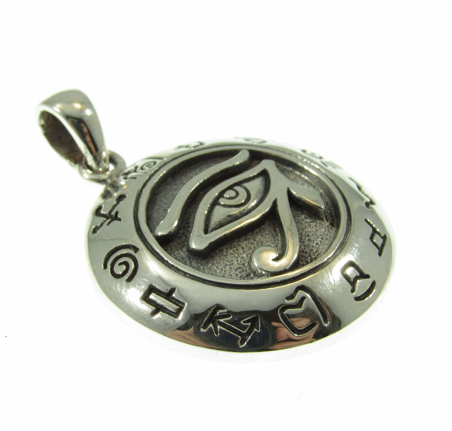 Solid 925 Sterling Silver Egyptian Eye of Horus Pendant with Signs of the Zodiac, Eye of Ra Amulet, Symbol of Healing & Protection