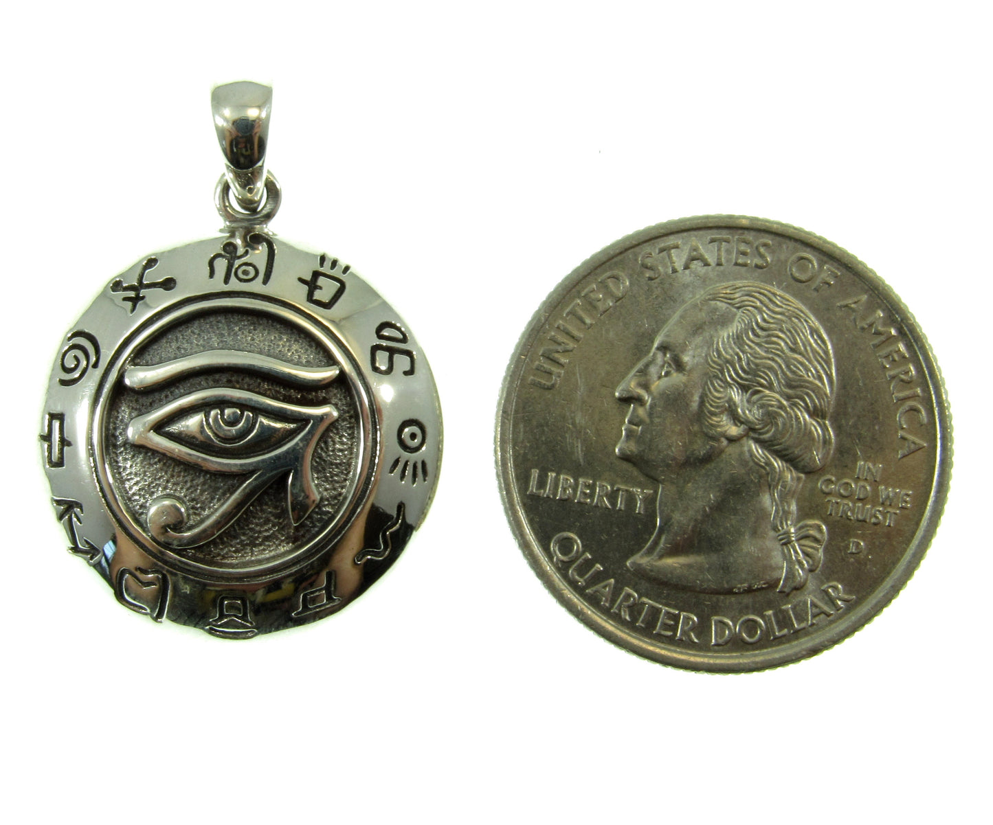 Solid 925 Sterling Silver Egyptian Eye of Horus Pendant with Signs of the Zodiac, Eye of Ra Amulet, Symbol of Healing & Protection