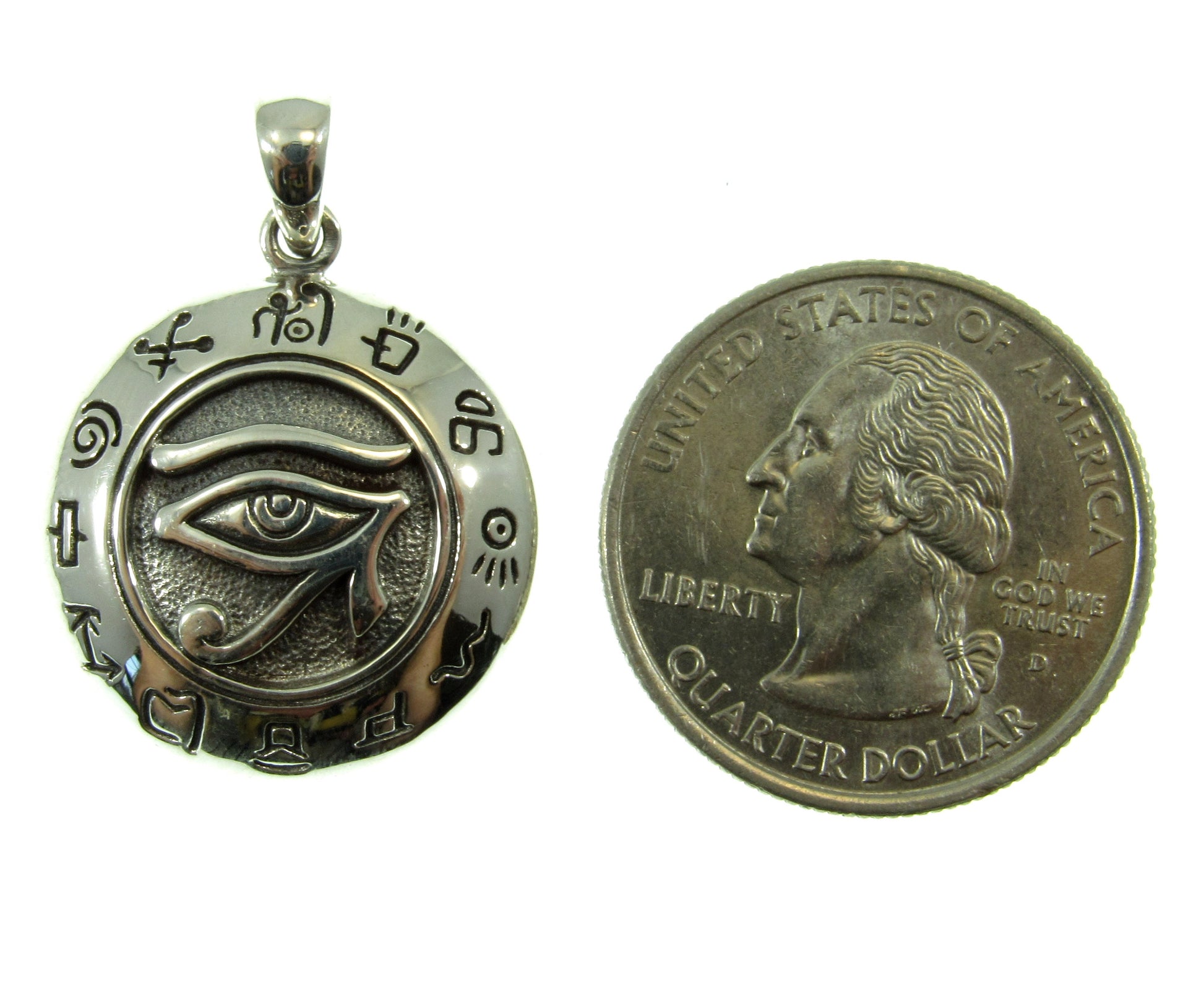 Solid 925 Sterling Silver Egyptian Eye of Horus Pendant with Signs of the Zodiac, Eye of Ra Amulet, Symbol of Healing & Protection