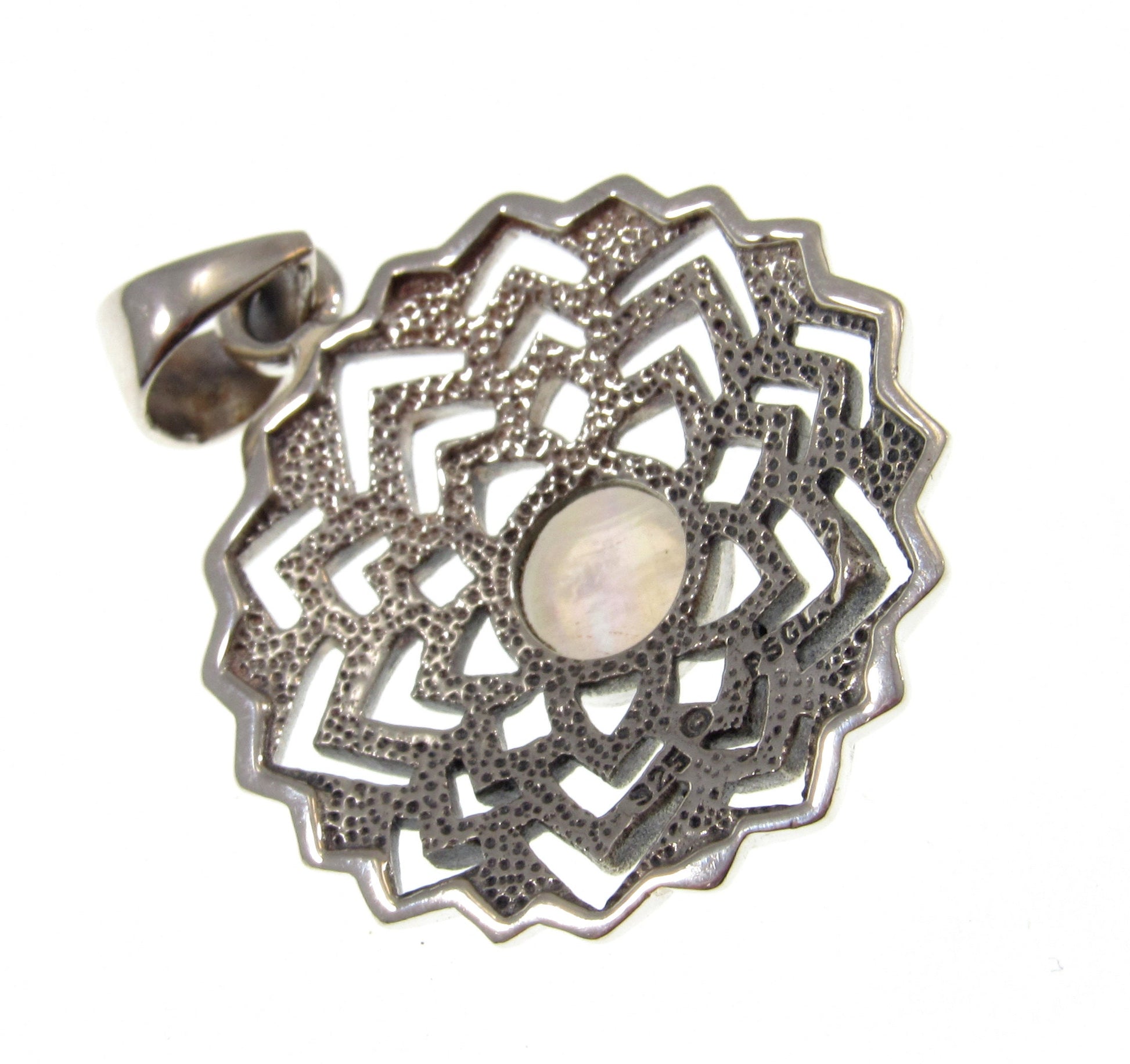 Solid 925 Sterling Silver Sahasrara Crown Chakra Pendant With Genuine Amethyst or Moonstone Gemstone, Handcrafted Sanatan Yoga Jewelry