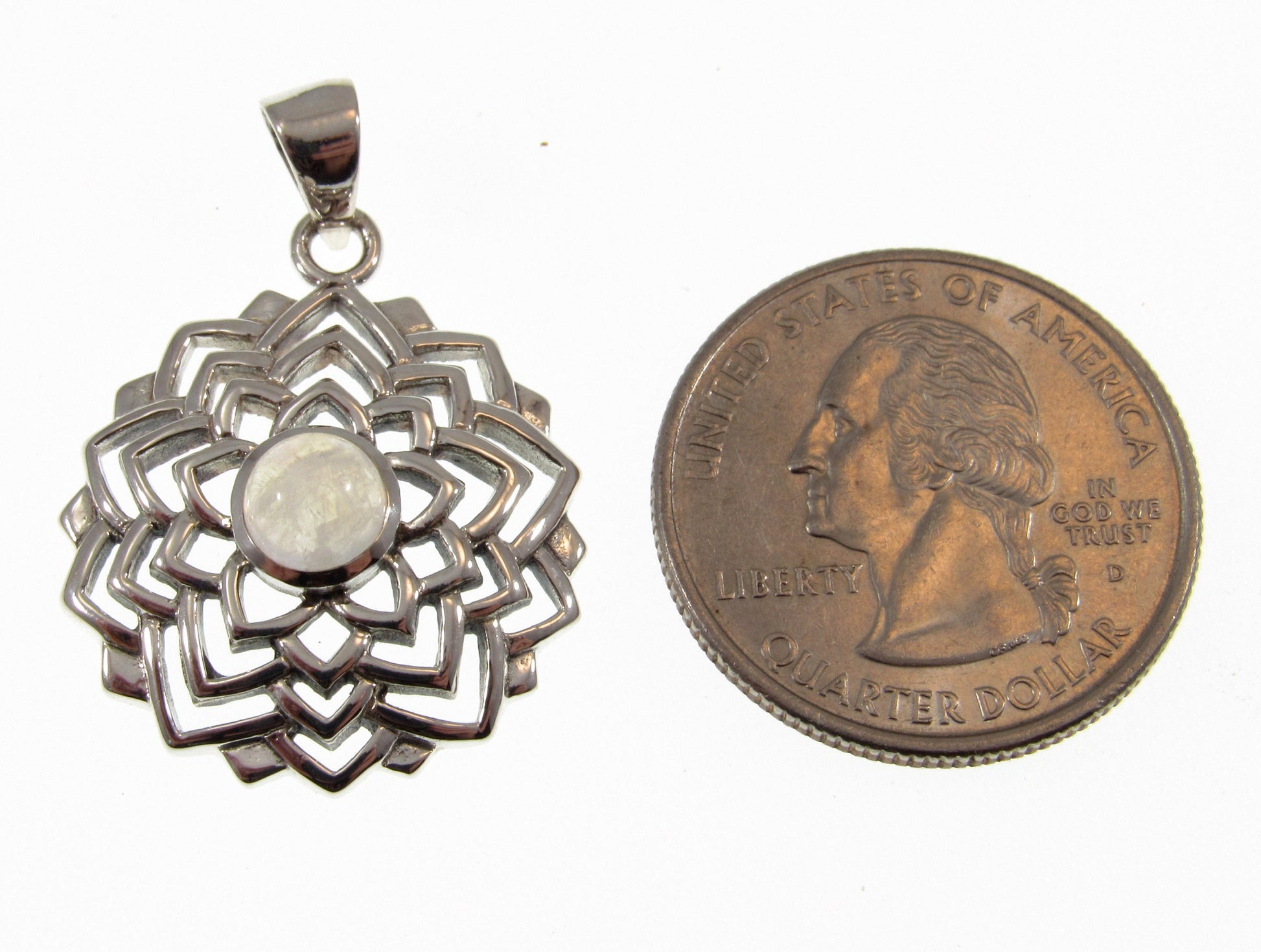 Solid 925 Sterling Silver Sahasrara Crown Chakra Pendant With Genuine Amethyst or Moonstone Gemstone, Handcrafted Sanatan Yoga Jewelry